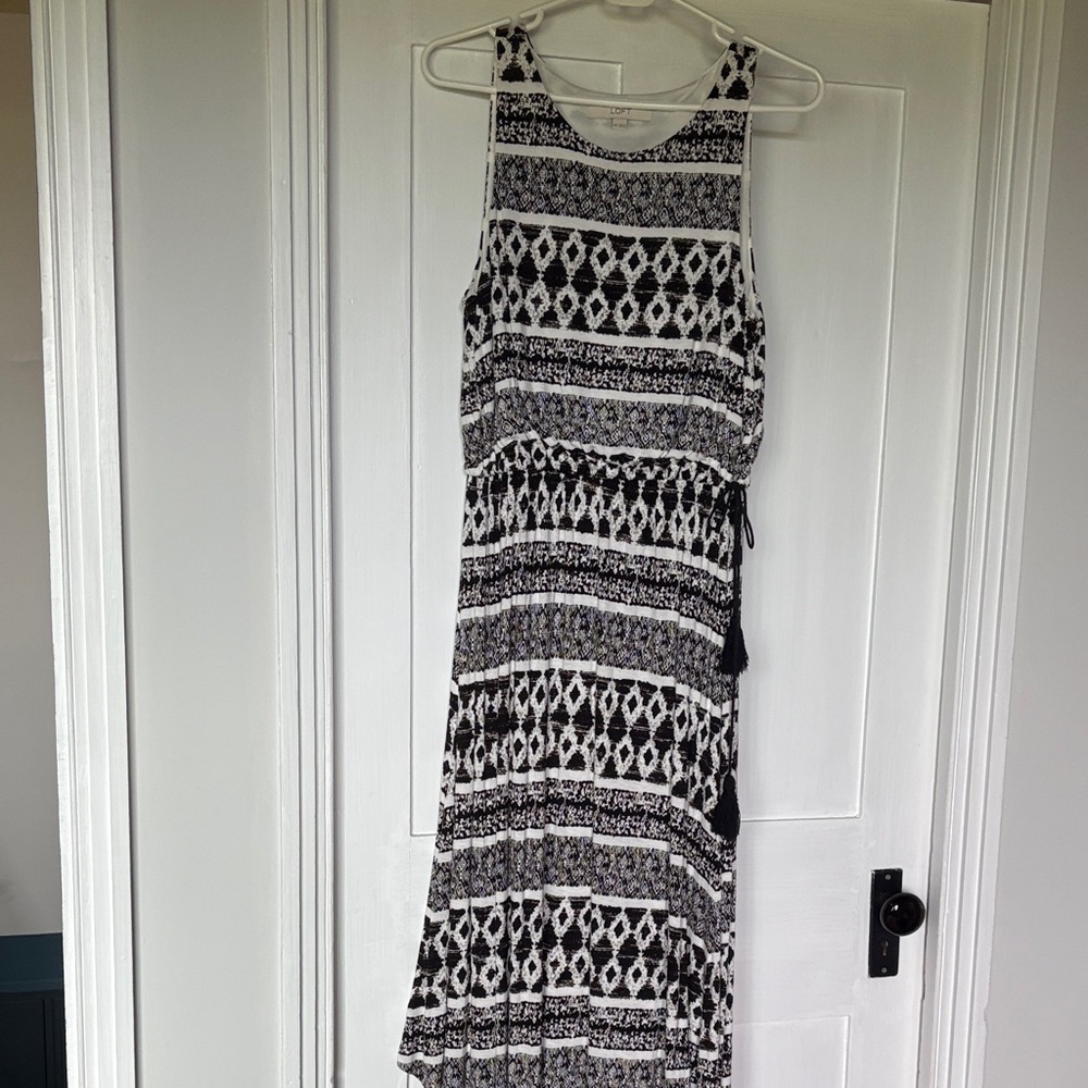 LOFT Black and White Geometric Midi Dress